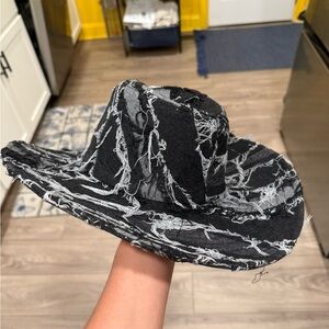 Distressed denim cowboy hat